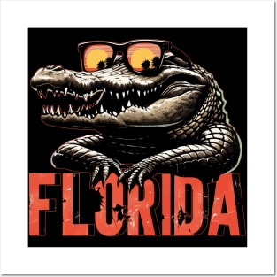 Travel Florida Funny Alligator in Sunglasses Posters and Art